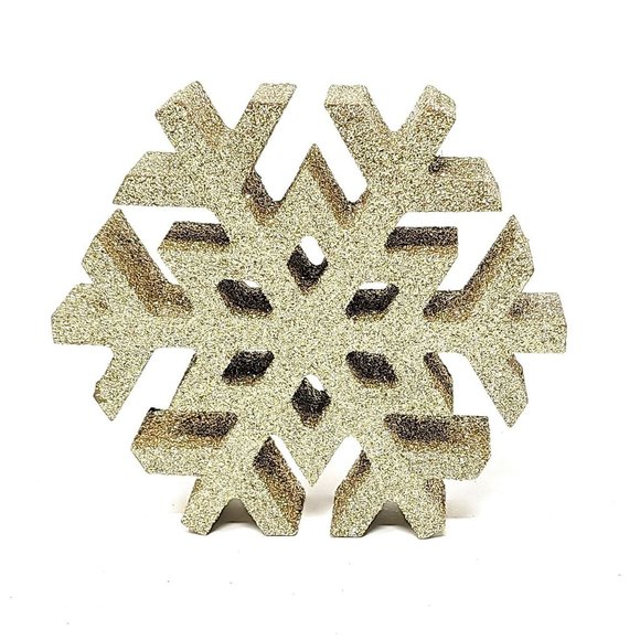 Gold Glitter Wooden Snowflakes (Set of 3) - Party Decor - Picture 4 of 5